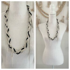 Silver black mesh braided necklace draped chain jewelry going out party vibes
